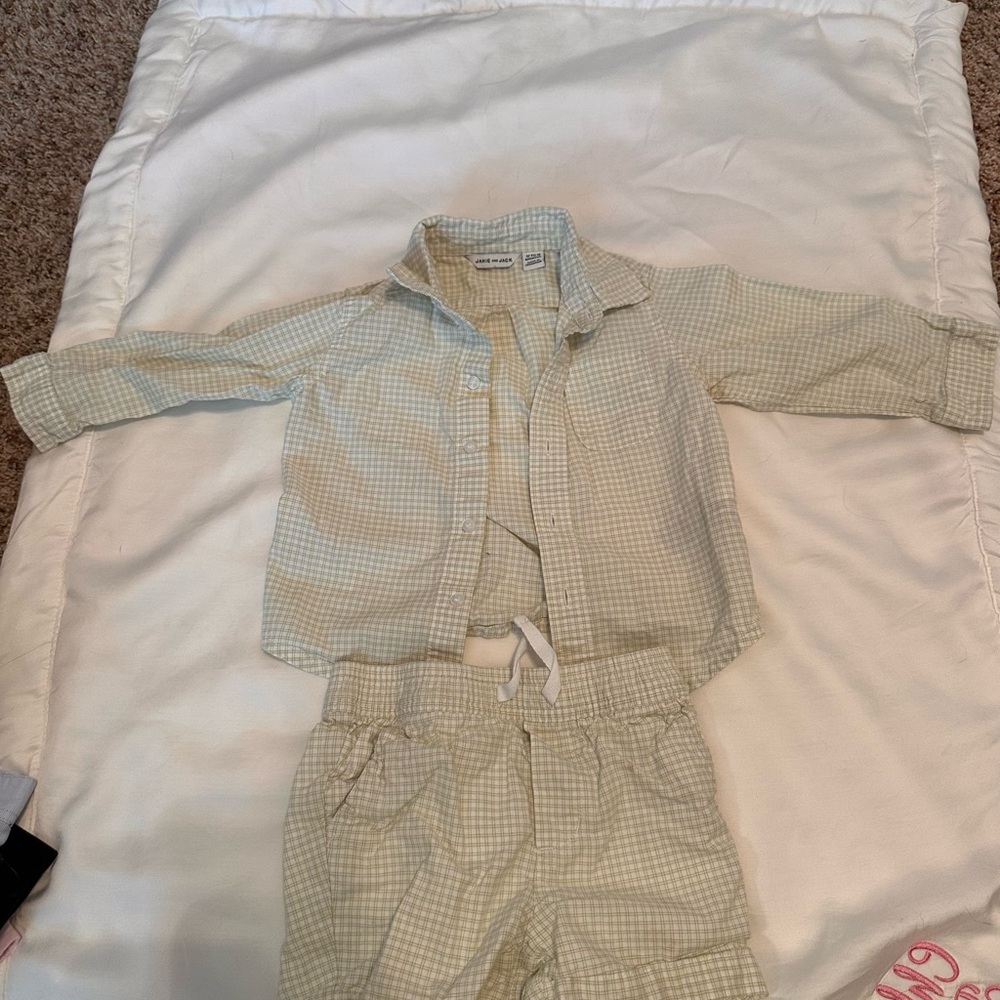 Janie and Jack light Green Gingham Button-Up Shirt and Shorts Set